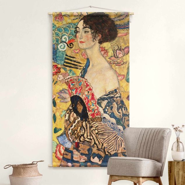 Wandbehang groß Gustav Klimt - Dame mit Fächer
