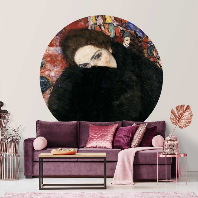 Runde Tapete selbstklebend - Gustav Klimt - Dame mit Muff