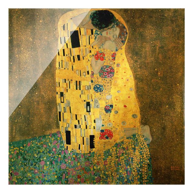 Glasbild - Gustav Klimt - Der Kuß - Quadrat 1:1