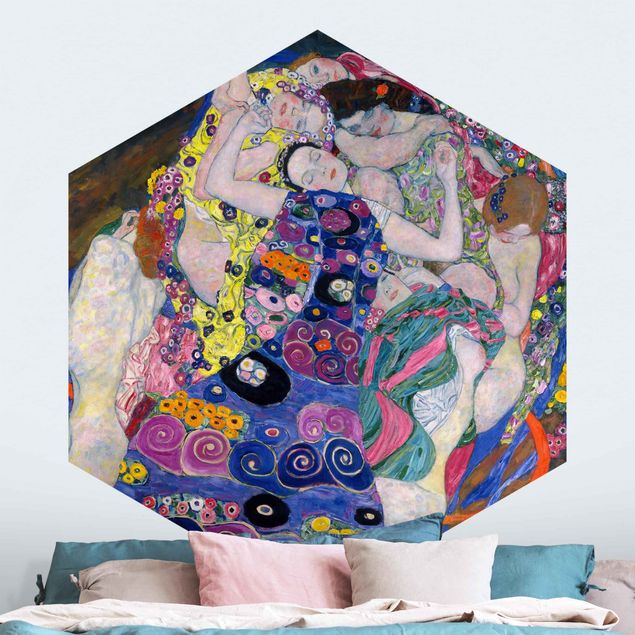 Hexagon Mustertapete selbstklebend - Gustav Klimt - Die Jungfrau