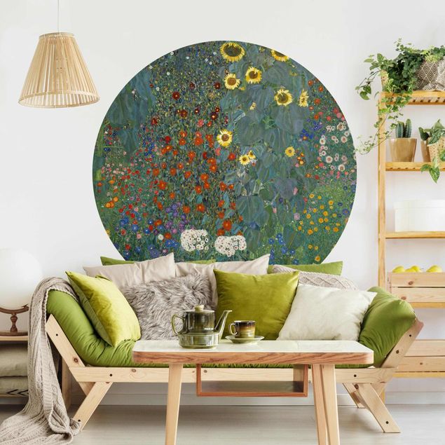 Runde Tapete selbstklebend - Gustav Klimt - Garten Sonnenblumen