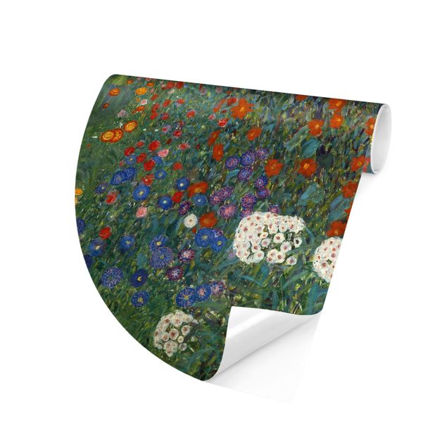 Runde Tapete selbstklebend - Gustav Klimt - Garten Sonnenblumen