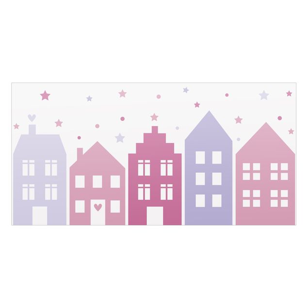 Fensterfolie - Sichtschutz - Häuser und Sterne Pink Violett - Fensterbilder