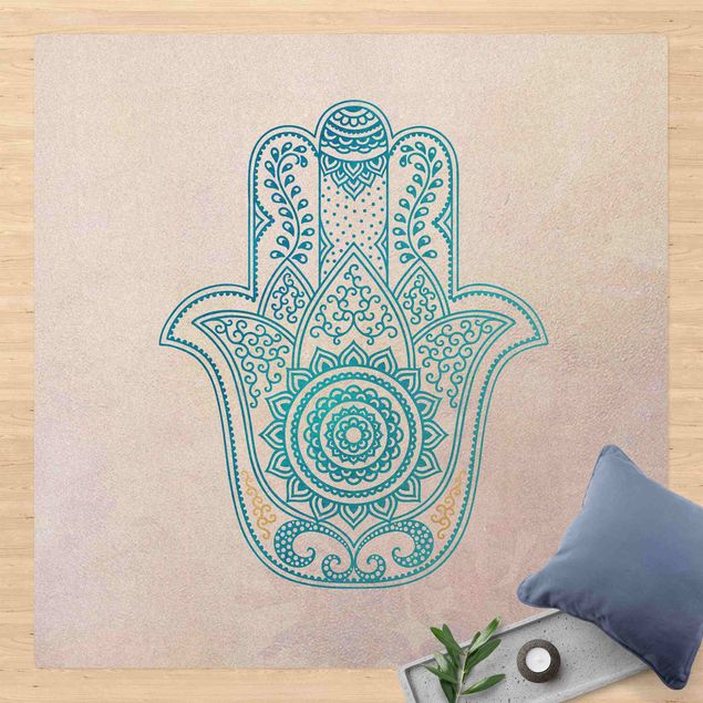 Moderne Teppiche Hamsa Hand Illustration Mandala gold blau