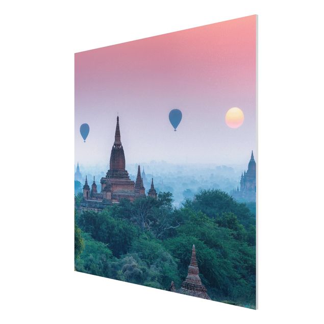 Forex Fine Art Print - Heißluftballons über Tempelanlage - Quadrat 1:1