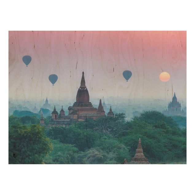 Holzbilder Heißluftballons über Tempelanlage