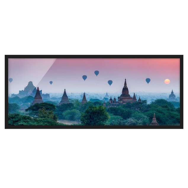 Bild mit Rahmen - Heißluftballons über Tempelanlage - Panorama
