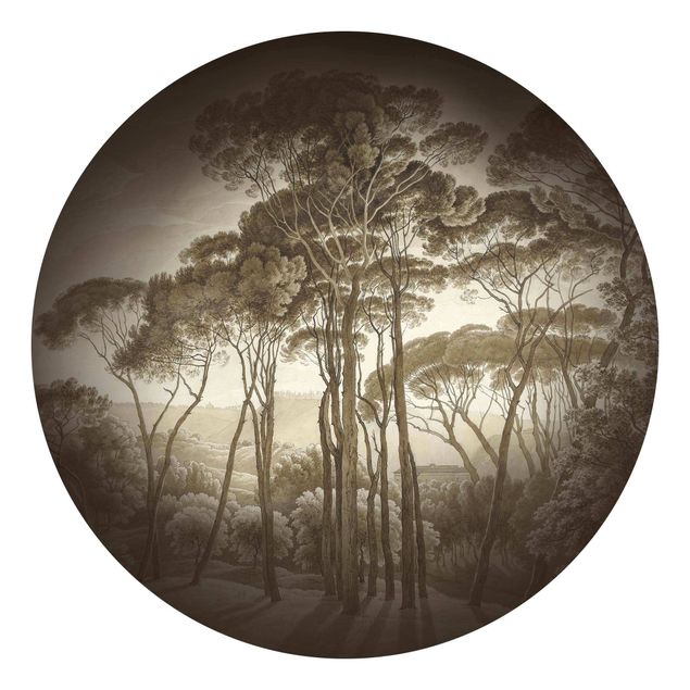 Runde Tapete selbstklebend - Hendrik Voogd Landschaft mit Bäumen in Beige