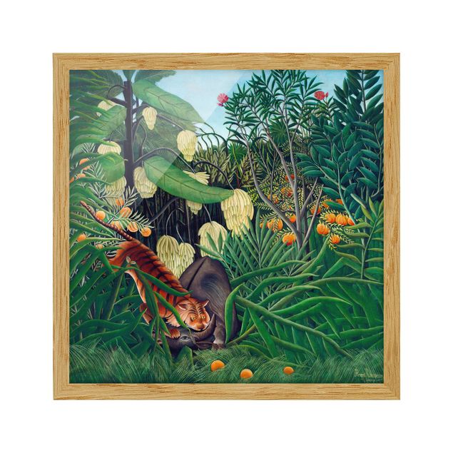 Wandbilder mit Rahmen Henri Rousseau - Kampf zwischen Tiger und Büffel