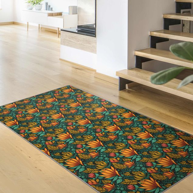 Moderne Teppiche Herbstlotus im Blätterteich