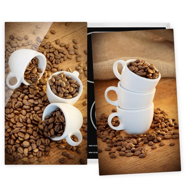 Herdabdeckplatten Kaffee 3 Espressotassen mit Kaffeebohnen