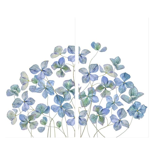 Herdabdeckplatte Glas - Blaue Hortensienblüten - 52x60cm
