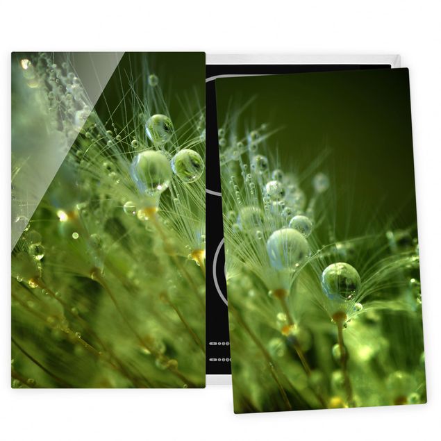 Herdabdeckplatte Glas - Grüne Samen im Regen - 52x60cm