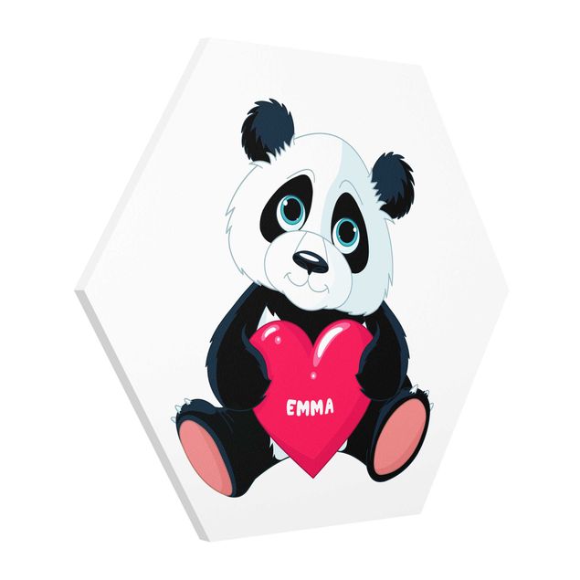 Hexagon Bild Forex mit Wunschtext - Panda mit Herz