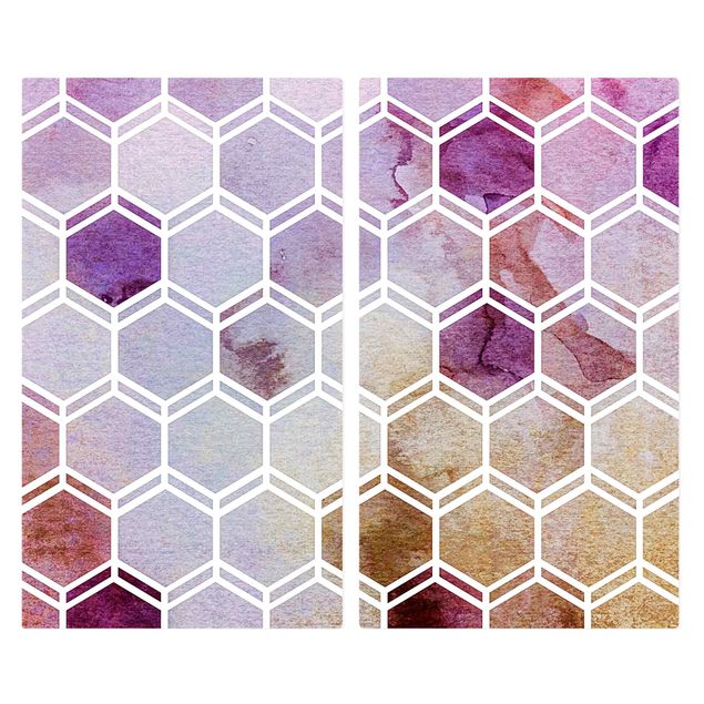 Herdabdeckplatte Glas - Hexagonträume Aquarell in Beere