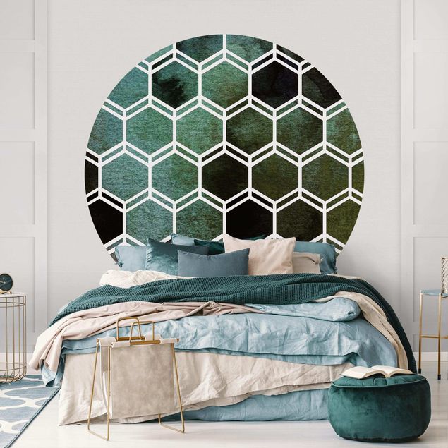 Design Tapeten Hexagonträume Aquarell in Grün