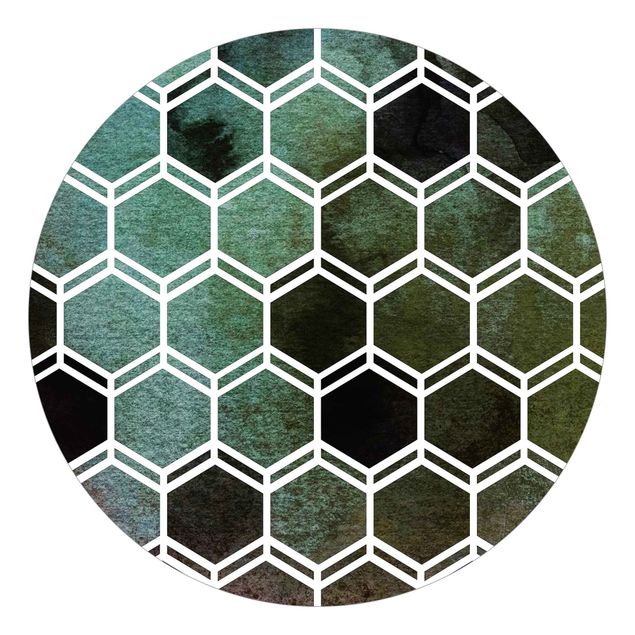 Tapeten Hexagonträume Aquarell in Grün