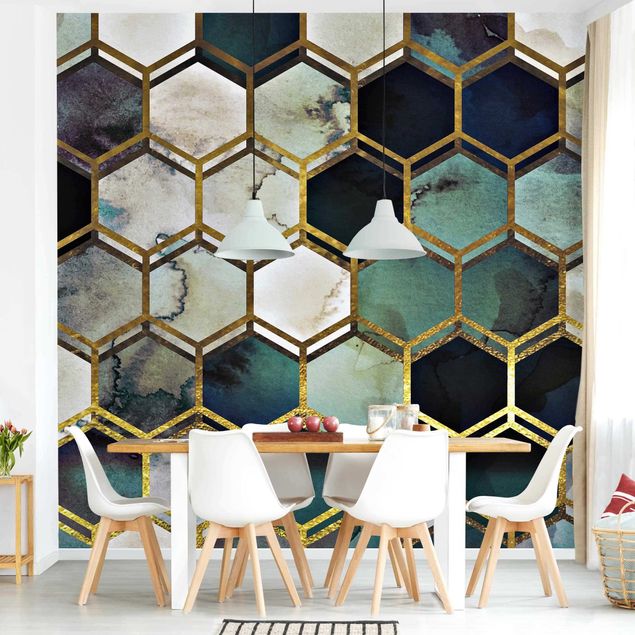 Design Tapeten Hexagonträume Aquarell mit Gold