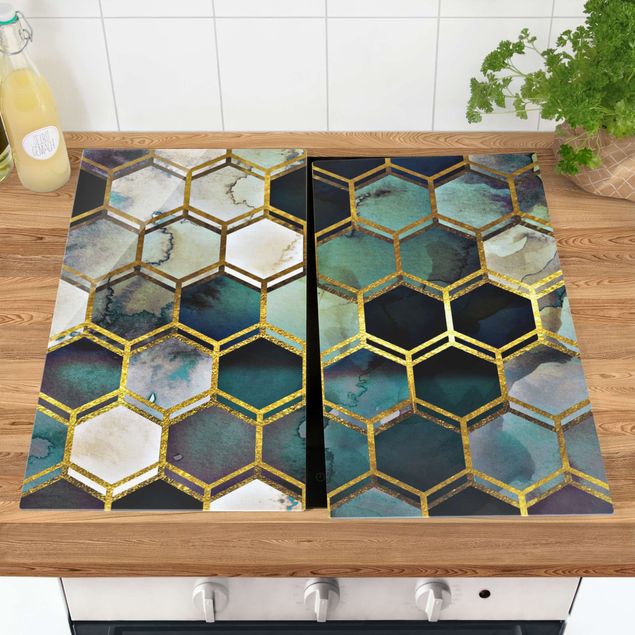 Herdabdeckplatten Muster Hexagonträume Aquarell mit Gold