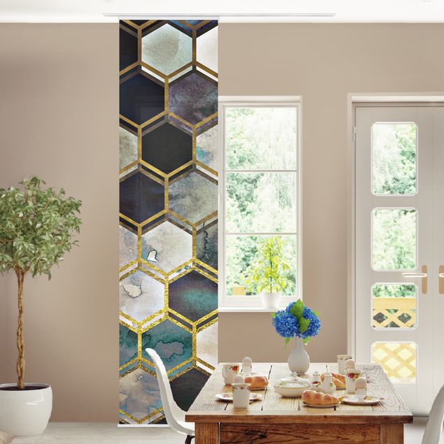 Flächenvorhang Muster Hexagonträume Aquarell mit Gold