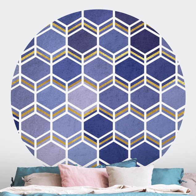 geometrische Tapete Hexagonträume Muster in Indigo