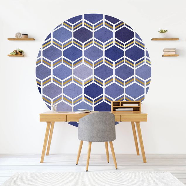 Design Tapeten Hexagonträume Muster in Indigo