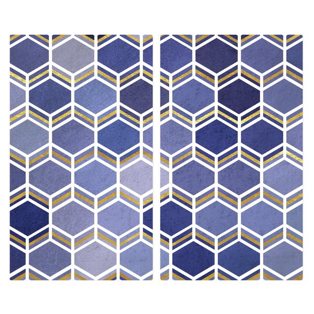Herdabdeckplatte Glas - Hexagonträume Muster in Indigo