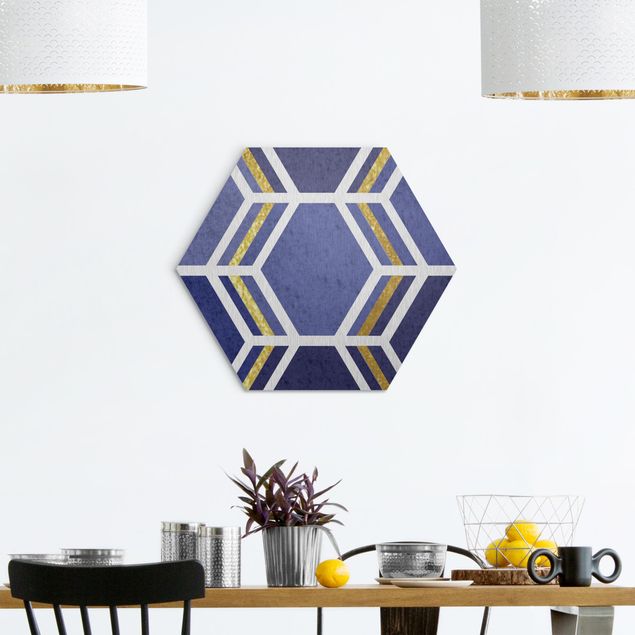 Hexagon Bild Alu-Dibond - Hexagonträume Muster in Indigo