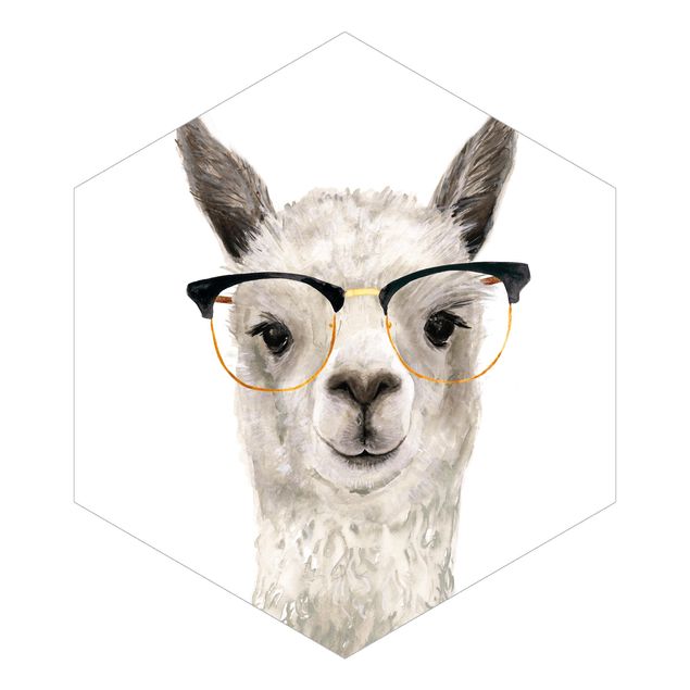 Hexagon Mustertapete selbstklebend - Hippes Lama mit Brille I