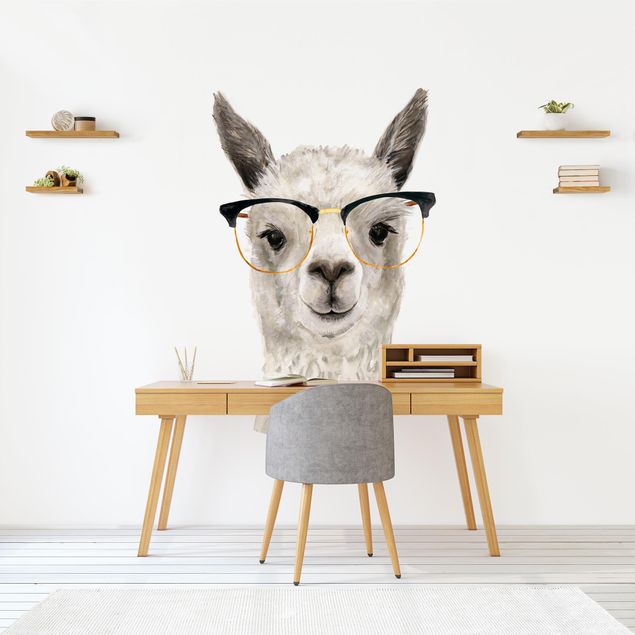 Runde Tapete selbstklebend - Hippes Lama mit Brille I