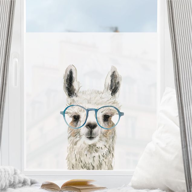 Tier Fensterbilder Hippes Lama mit Brille III