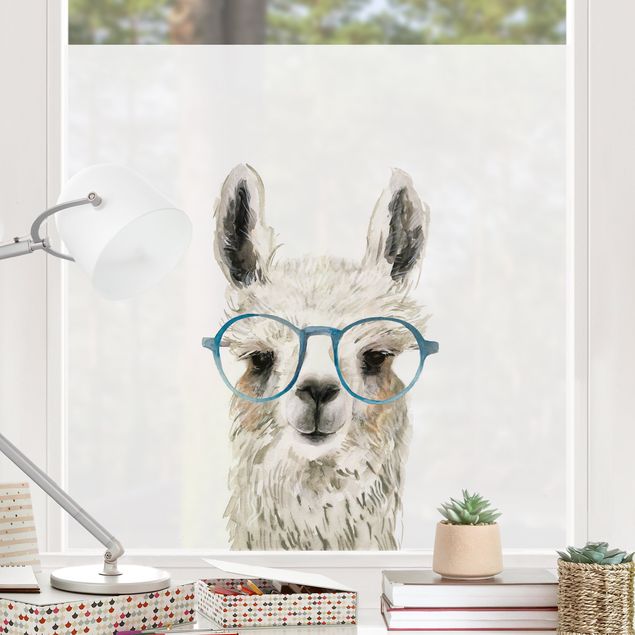 bunte Fensterfolie Hippes Lama mit Brille III