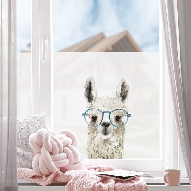 Klebefolie Fenster Hippes Lama mit Brille III