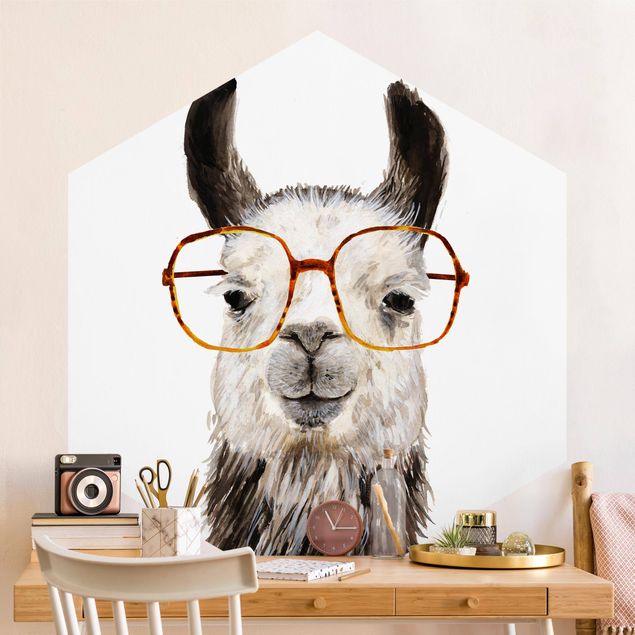Hippes Lama mit Brille IV Hexagon Fototapete kaufen