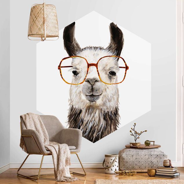 Hippes Lama mit Brille IV Hexagon Fototapete kaufen