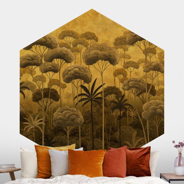 Fototapete Natur Hohe Bäume im Dschungel in goldener Tönung