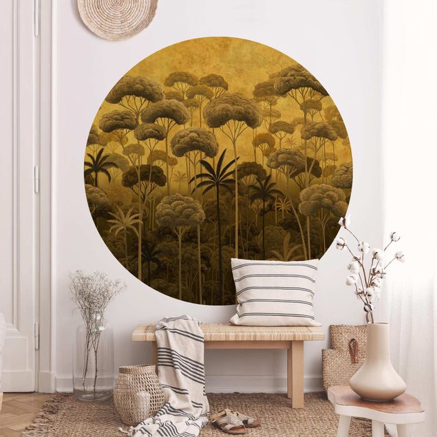 Design Tapeten Hohe Bäume im Dschungel in goldener Tönung