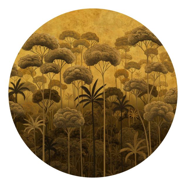 Vlies Tapeten Hohe Bäume im Dschungel in goldener Tönung