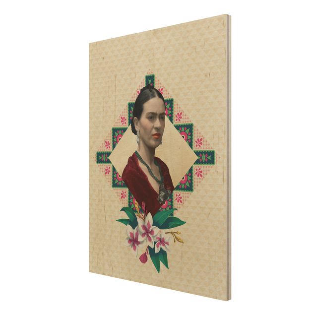 Bilder auf Holz Frida Kahlo - Blumen und Geometrie