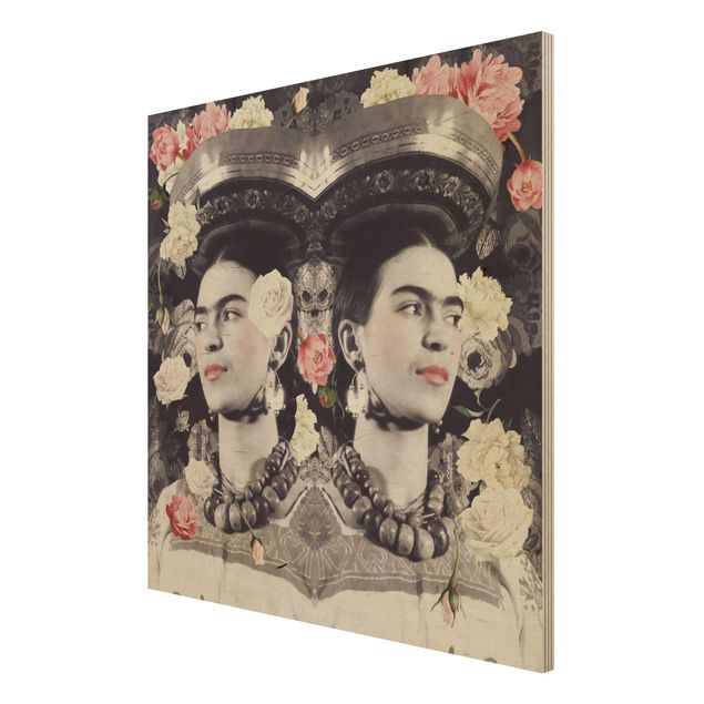 Bilder auf Holz Frida Kahlo - Blumenflut