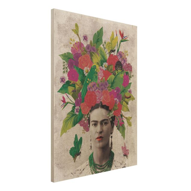 Holzbild Blumen Frida Kahlo - Blumenportrait