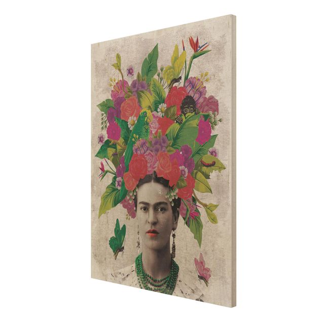 Holzbilder Frida Kahlo - Blumenportrait