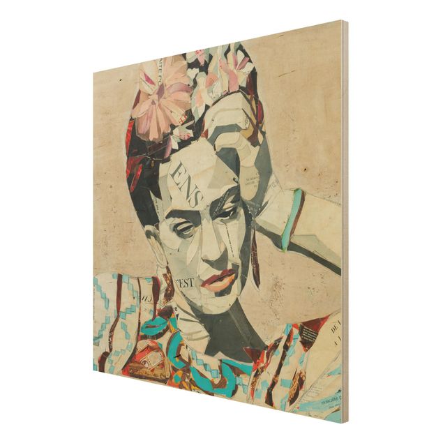 Holzbild -Frida Kahlo - Collage No.1- Quadrat 1:1