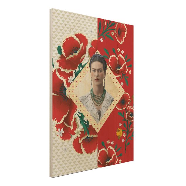 Holzbilder Blumen Frida Kahlo - Mohnblüten