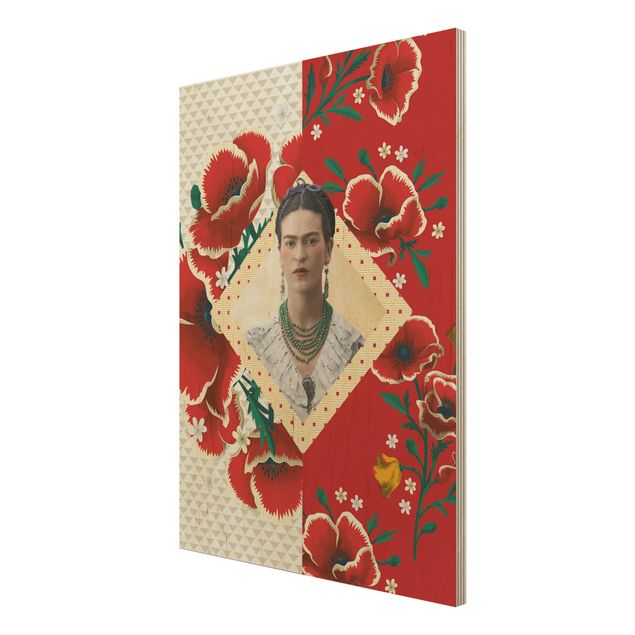 Wandbild Holz Frida Kahlo - Mohnblüten