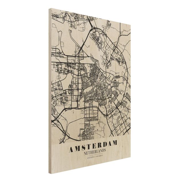 Holzbilder mit Sprüchen Stadtplan Amsterdam - Klassik