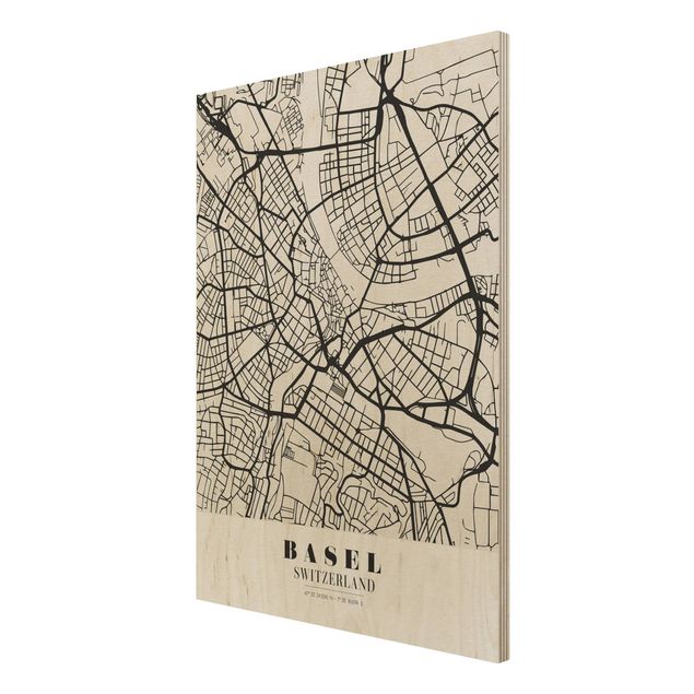 Holzbilder Stadtplan Basel - Klassik