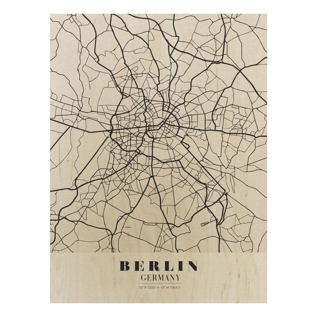 Holzbilder Syklines Stadtplan Berlin - Klassik