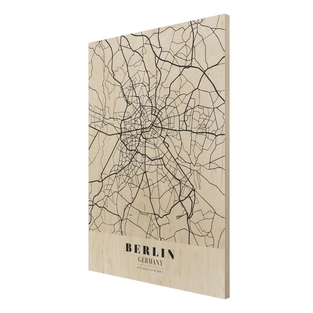 Wandbild Weltkarte Holz Stadtplan Berlin - Klassik