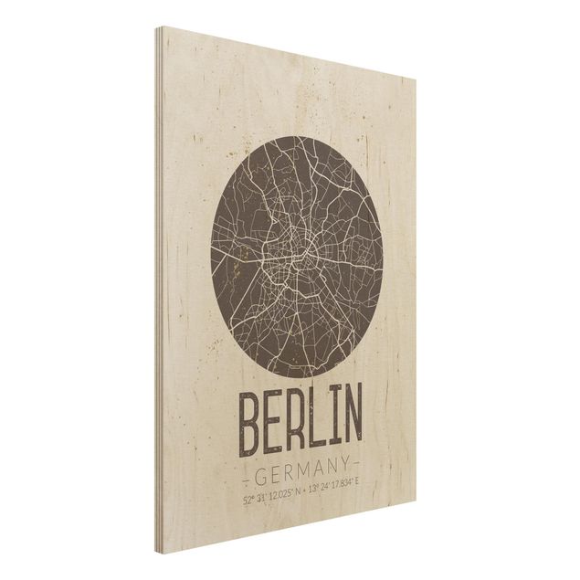 Holzbild mit Spruch Stadtplan Berlin - Retro